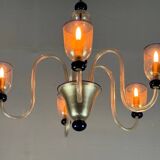 Venetian chandelier in gold and dark blue Murano glass, 5 light arms, circa 1960