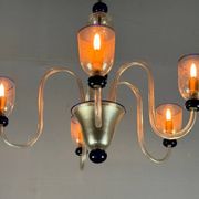 Venetian chandelier in gold and dark blue Murano glass, 5 light arms, circa 1960