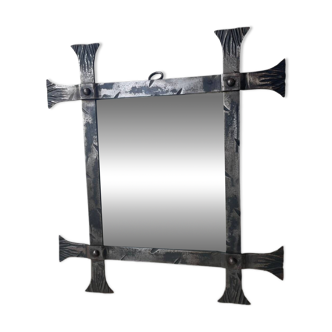 Miroir brutaliste en fer forgé