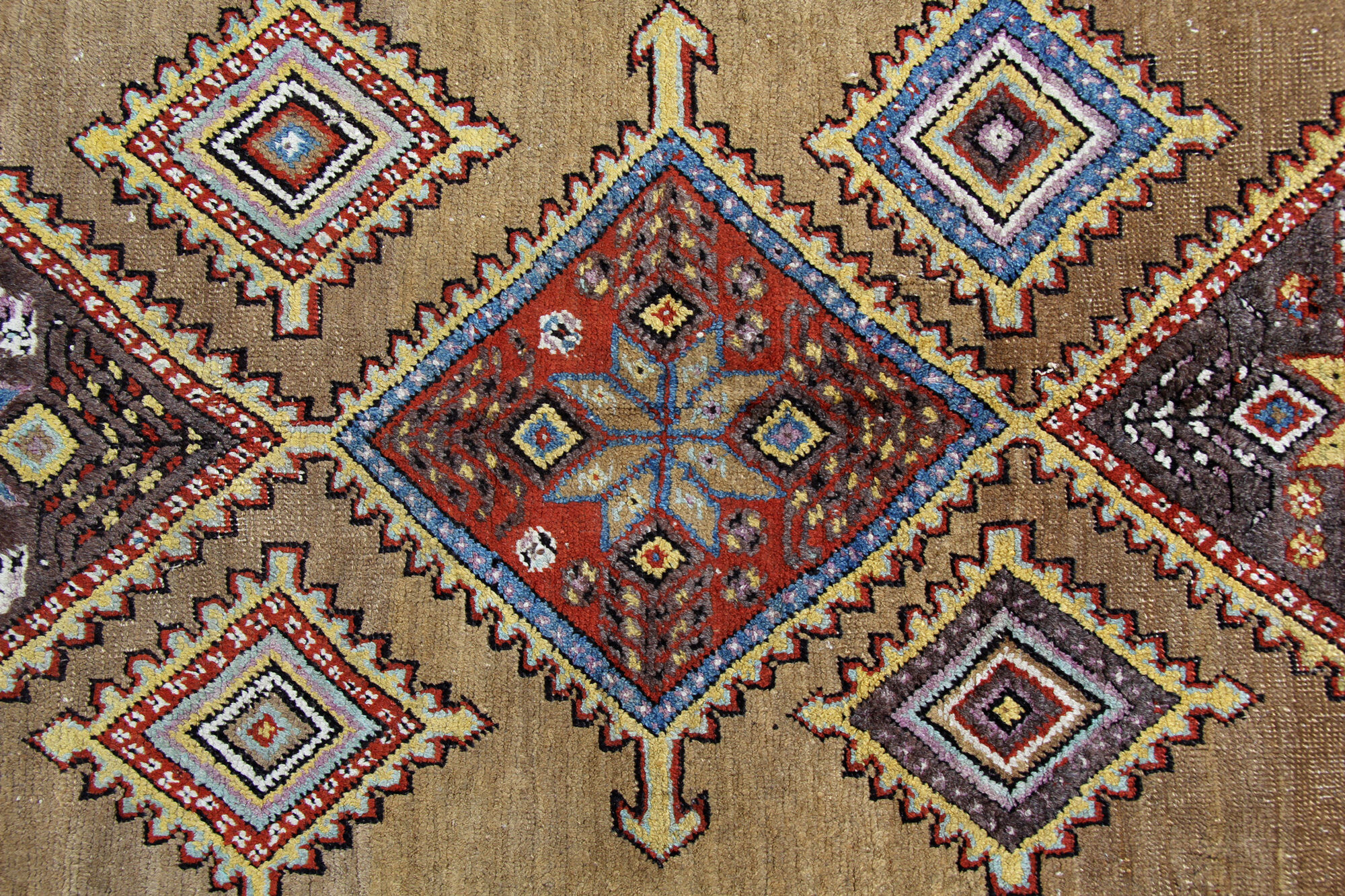 Tapis de laine beige fait à la main traditionnel géométrique tribal persan zone tapis- 102x210cm