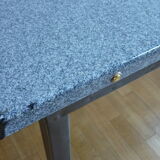 Metal kitchen table with gray speckled enameled top from the 1940s