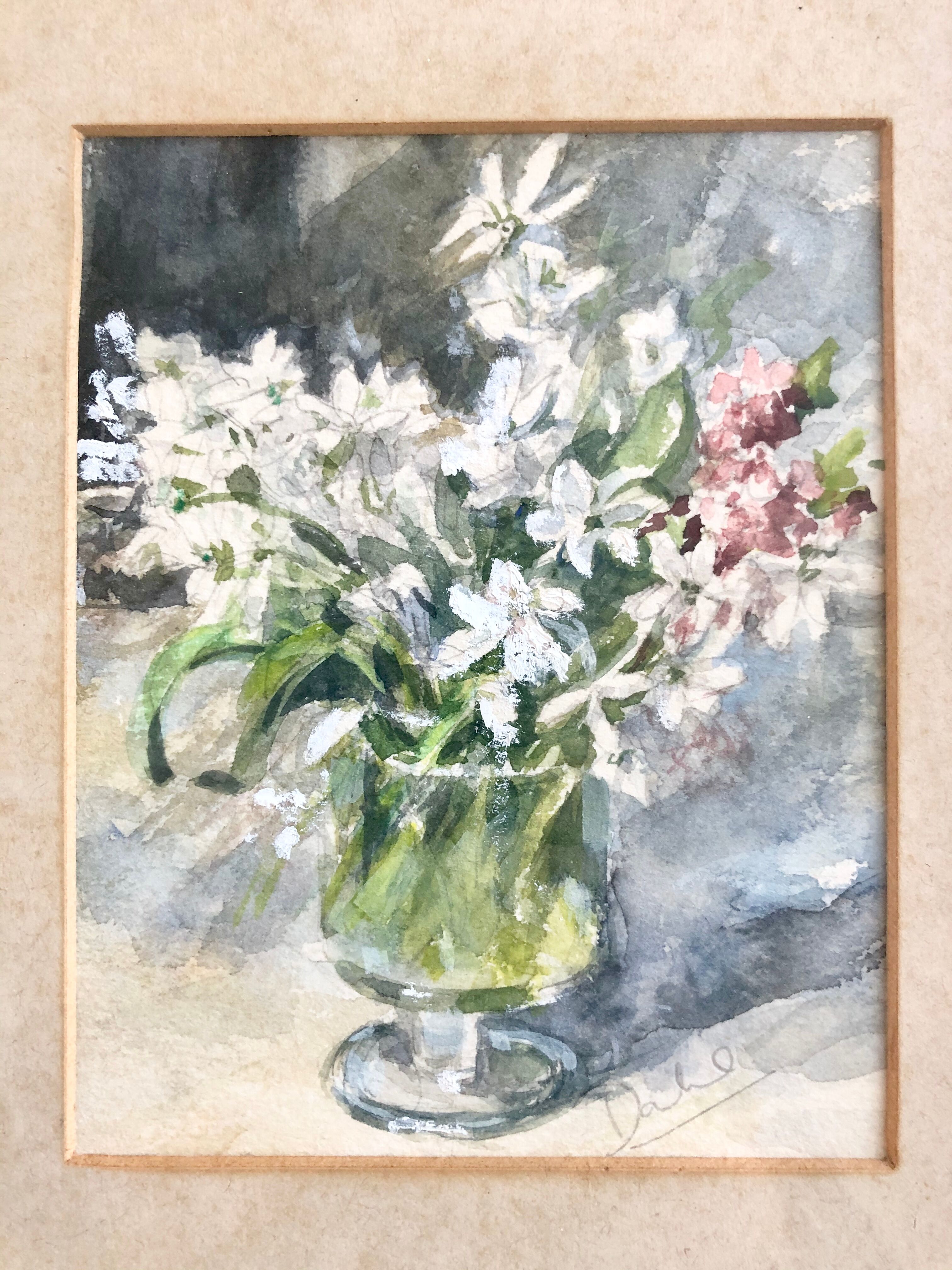 Pair of old English watercolours depicting bouquets of flowers