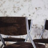 5 tubular chairs in suede and chrome by Roche Bobois, 1970.