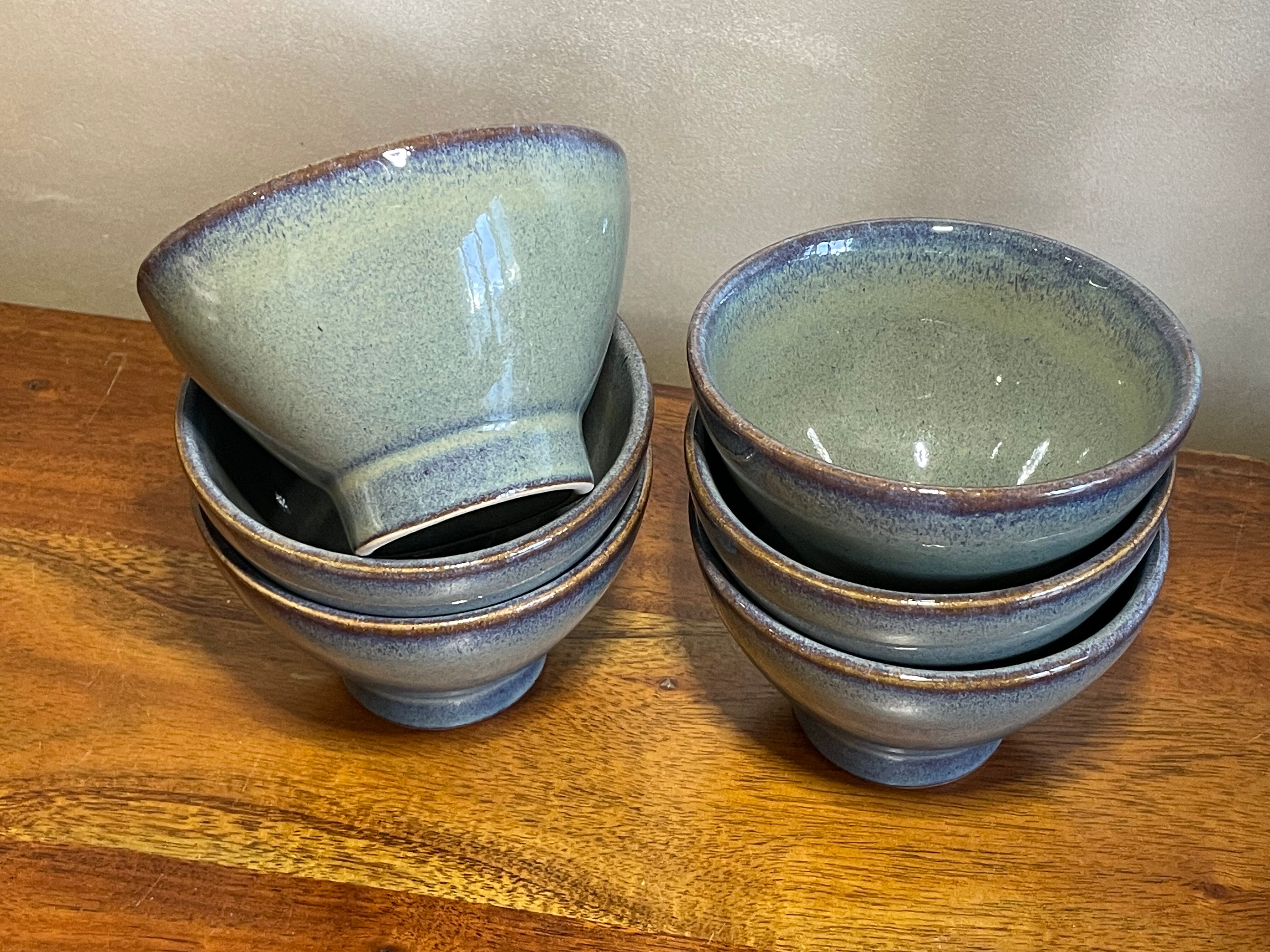 6 hand-painted glazed stoneware bowls