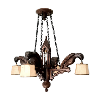Wide suspension with eagles of neo classic style carved wood late nineteenth