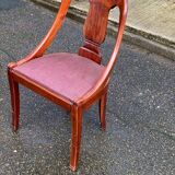 Gondola office chair in solid wood and burgundy fabric 1950