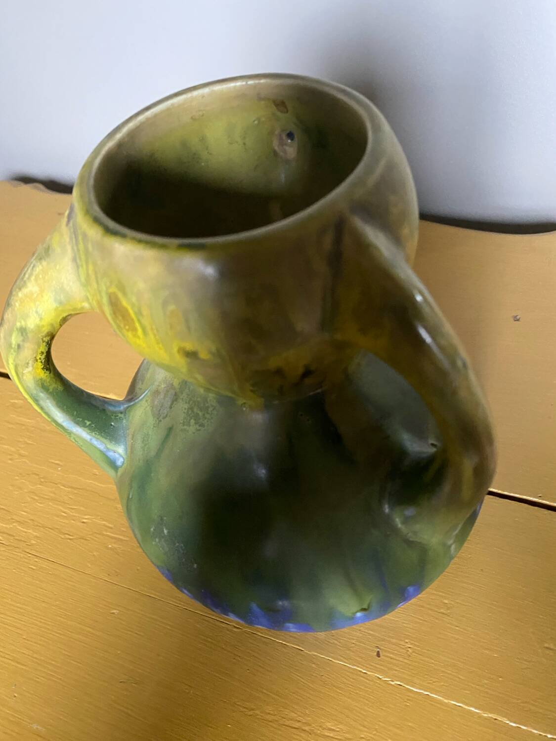 Antique blue and green ceramic vase