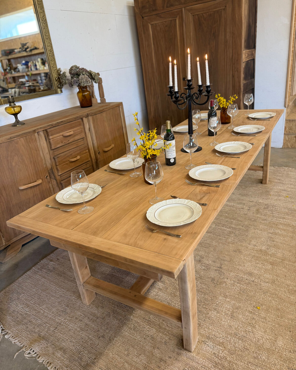 Solid wood farmhouse table