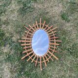 Vintage rattan sun mirror 1960