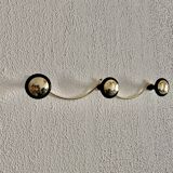Vintage 1960s coat rack, gold and black, 3 hooks, new condition - 45 x 7 cm