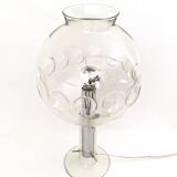 Steel Table Lamp with a Spheric Transparent Murano Glass Lampshade, Italy