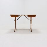 Height adjustable birch and brass partner desk 1960s