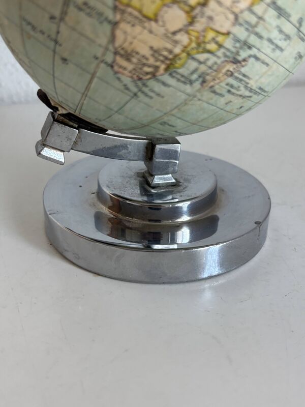 Globe terrestre ancien français – Socle Art Déco chromé – Circa 1930 – Cart