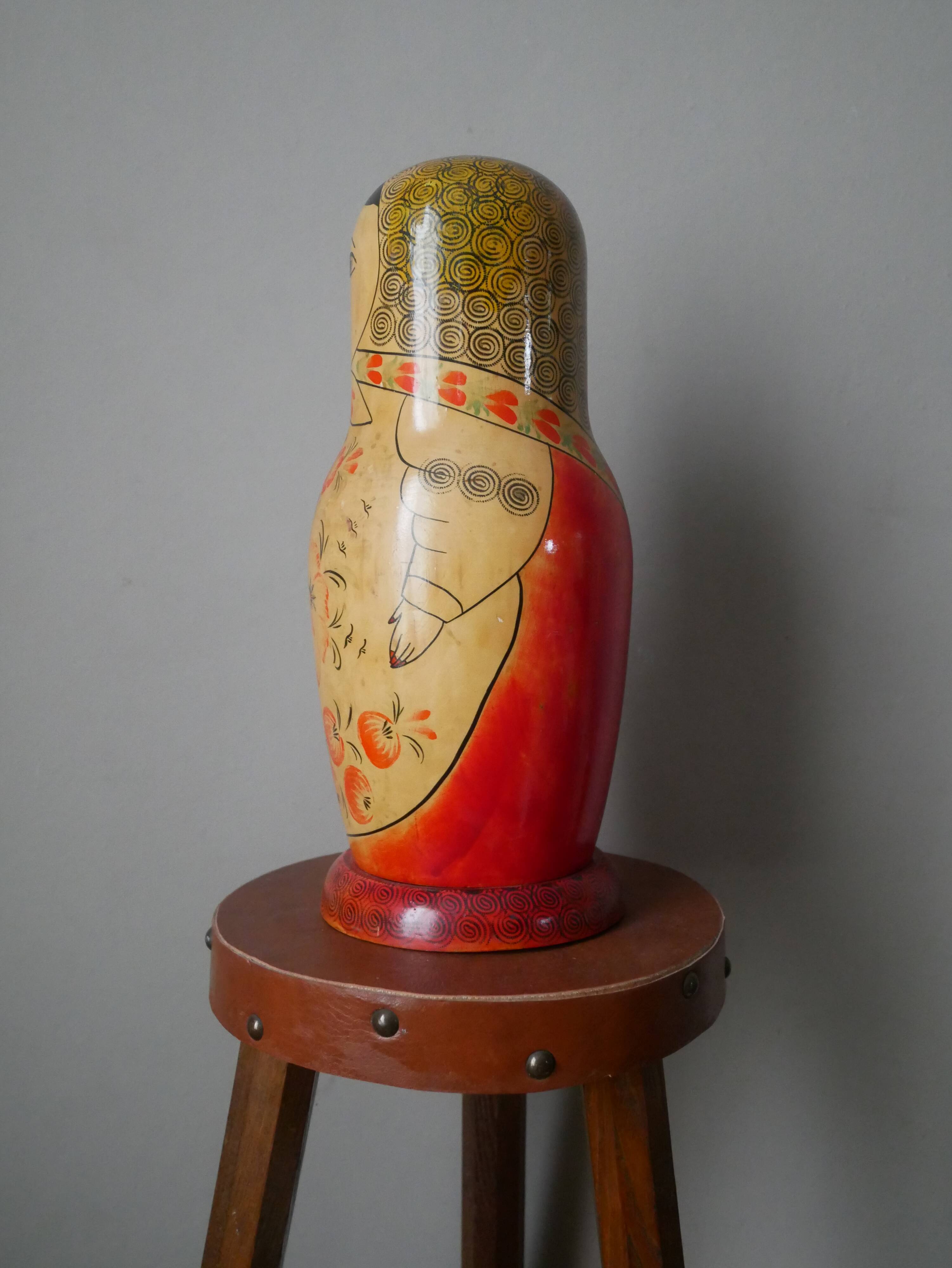 Large vintage handmade Russian doll bottle cover collectible decoration