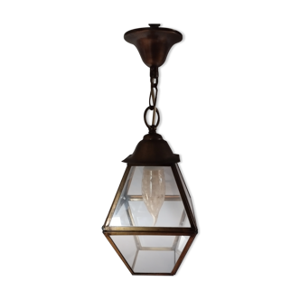 Lamterne suspension verre octogonal et laiton