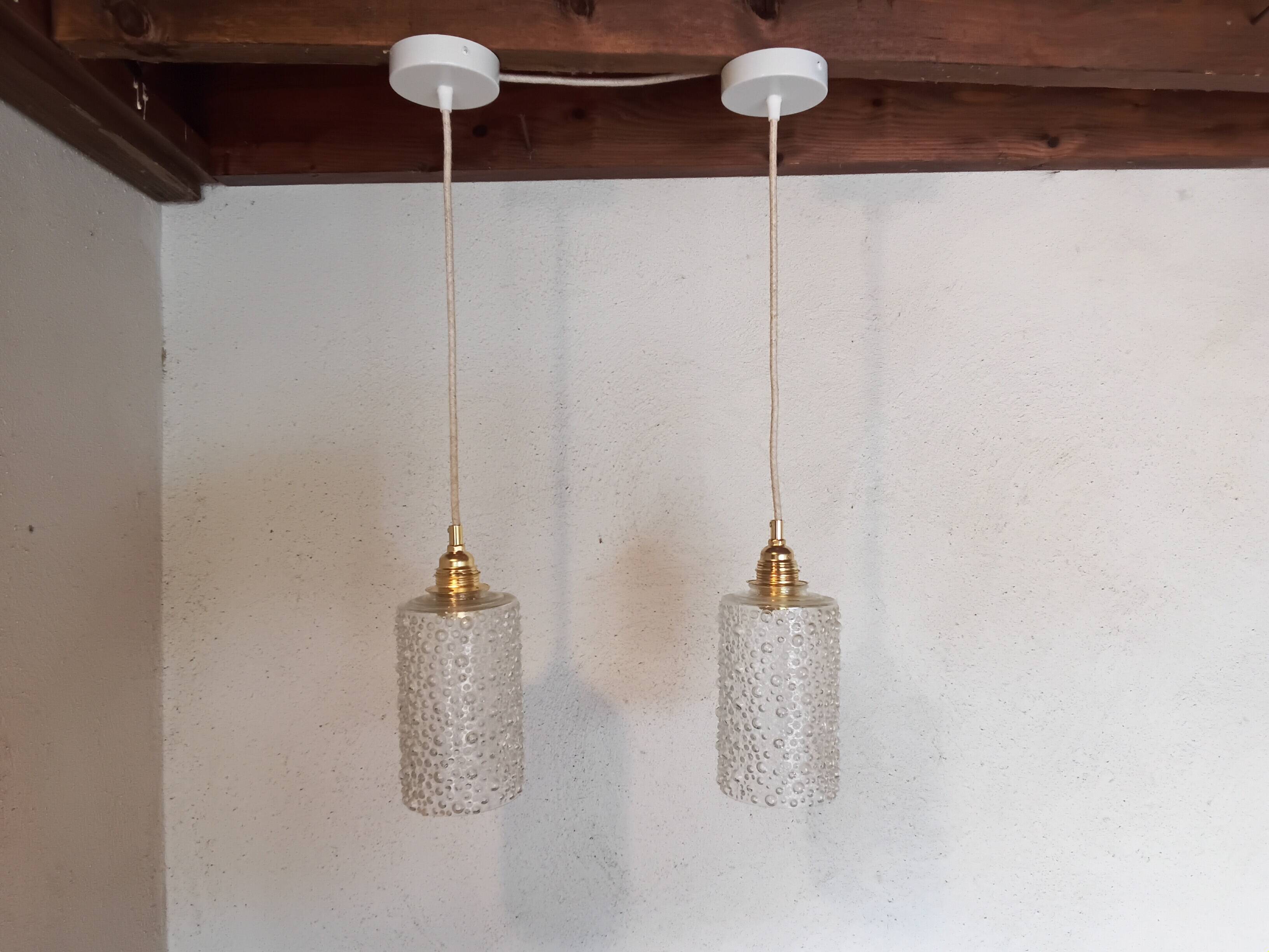 Set of two vintage bubble glass pendant lights