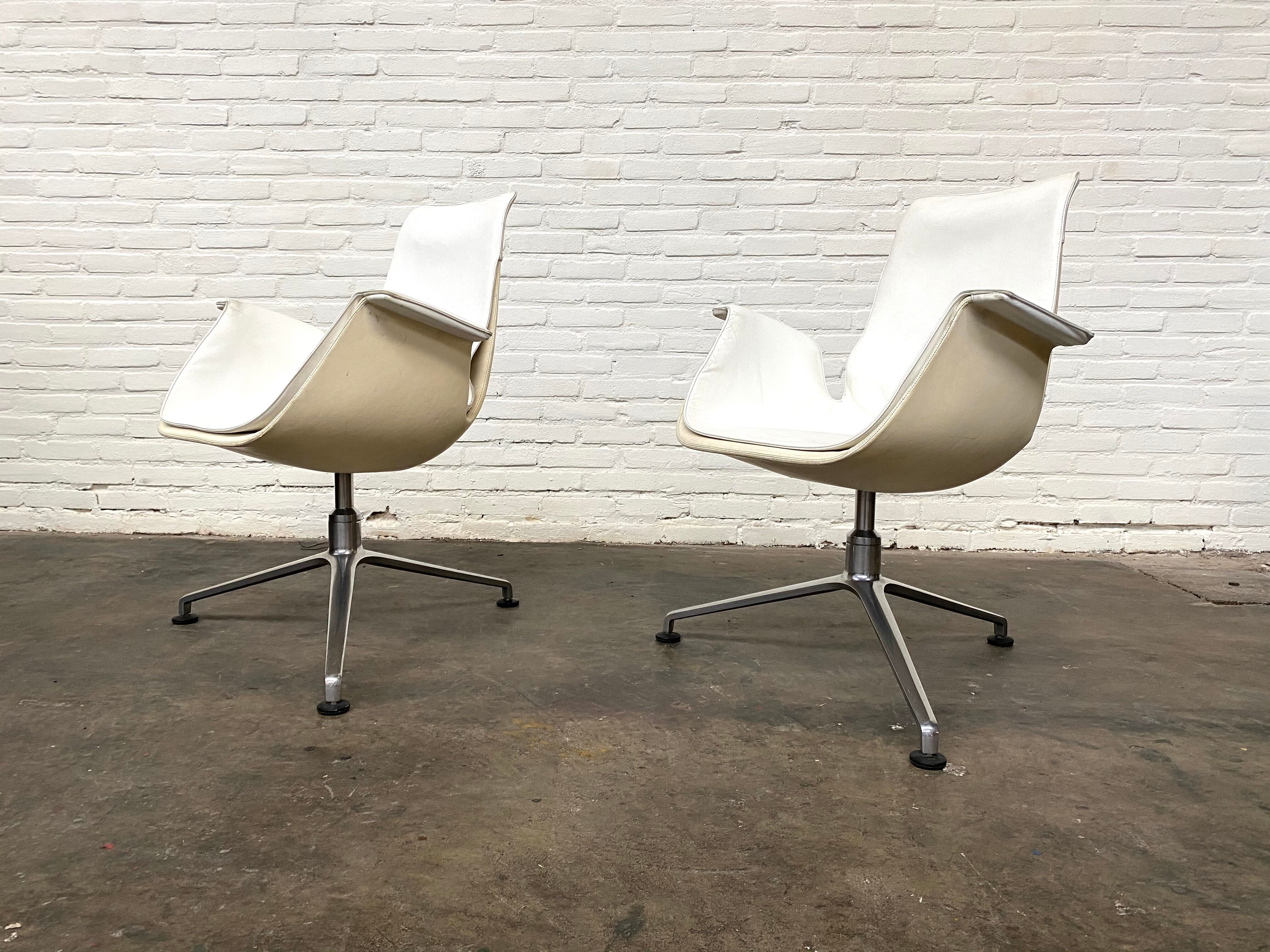 Vintage White Leather "Bucket Chair" by Fabricius and Kastholm for Kill international, set of 2.