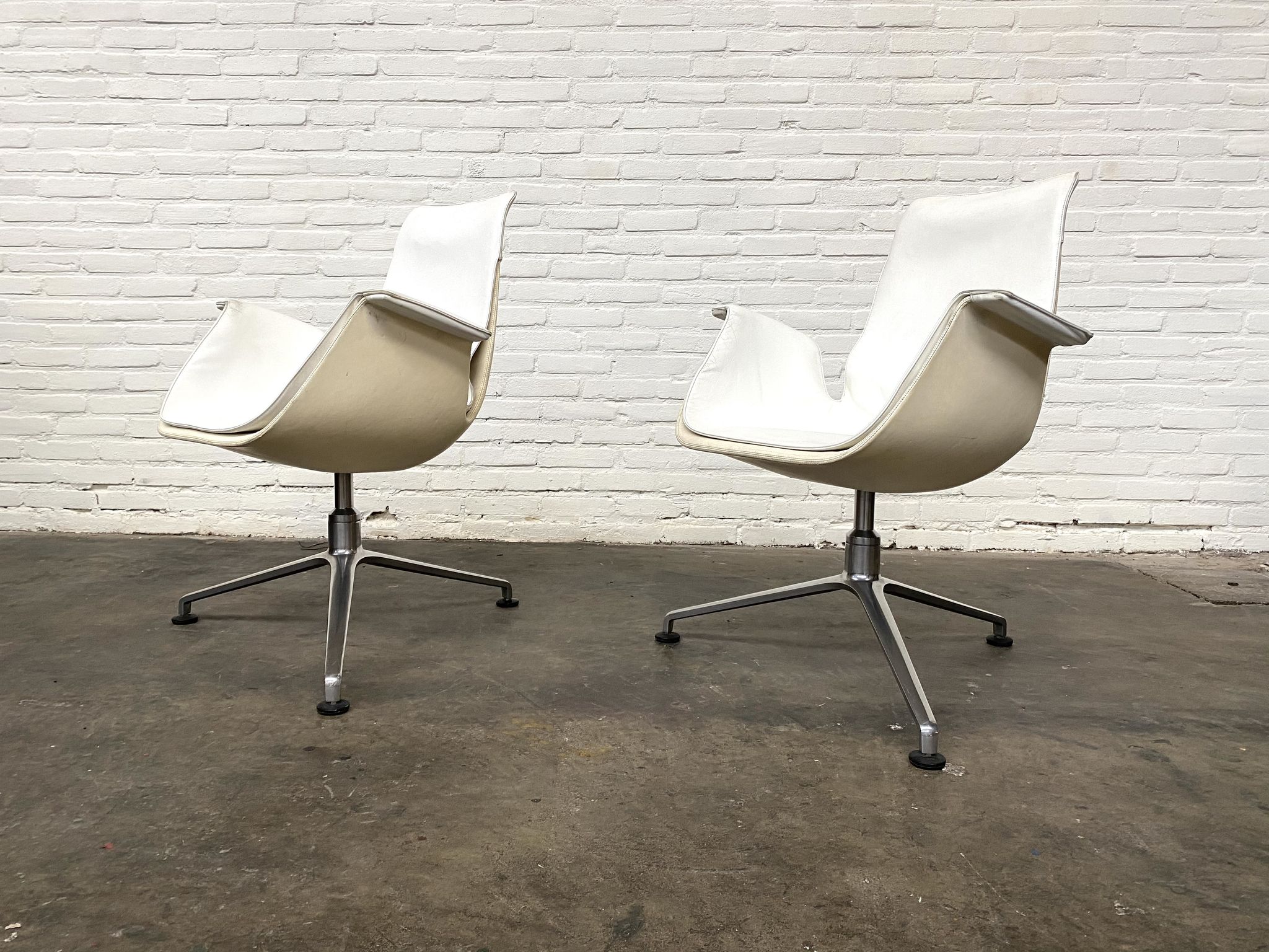 Vintage White Leather "Bucket Chair" by Fabricius and Kastholm for Kill international, set of 2.