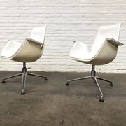 Vintage White Leather "Bucket Chair" by Fabricius and Kastholm for Kill international, set of 2.