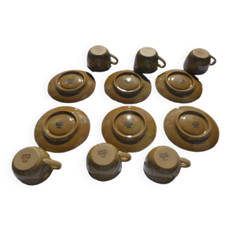 Set of 6 stoneware cups and saucers
