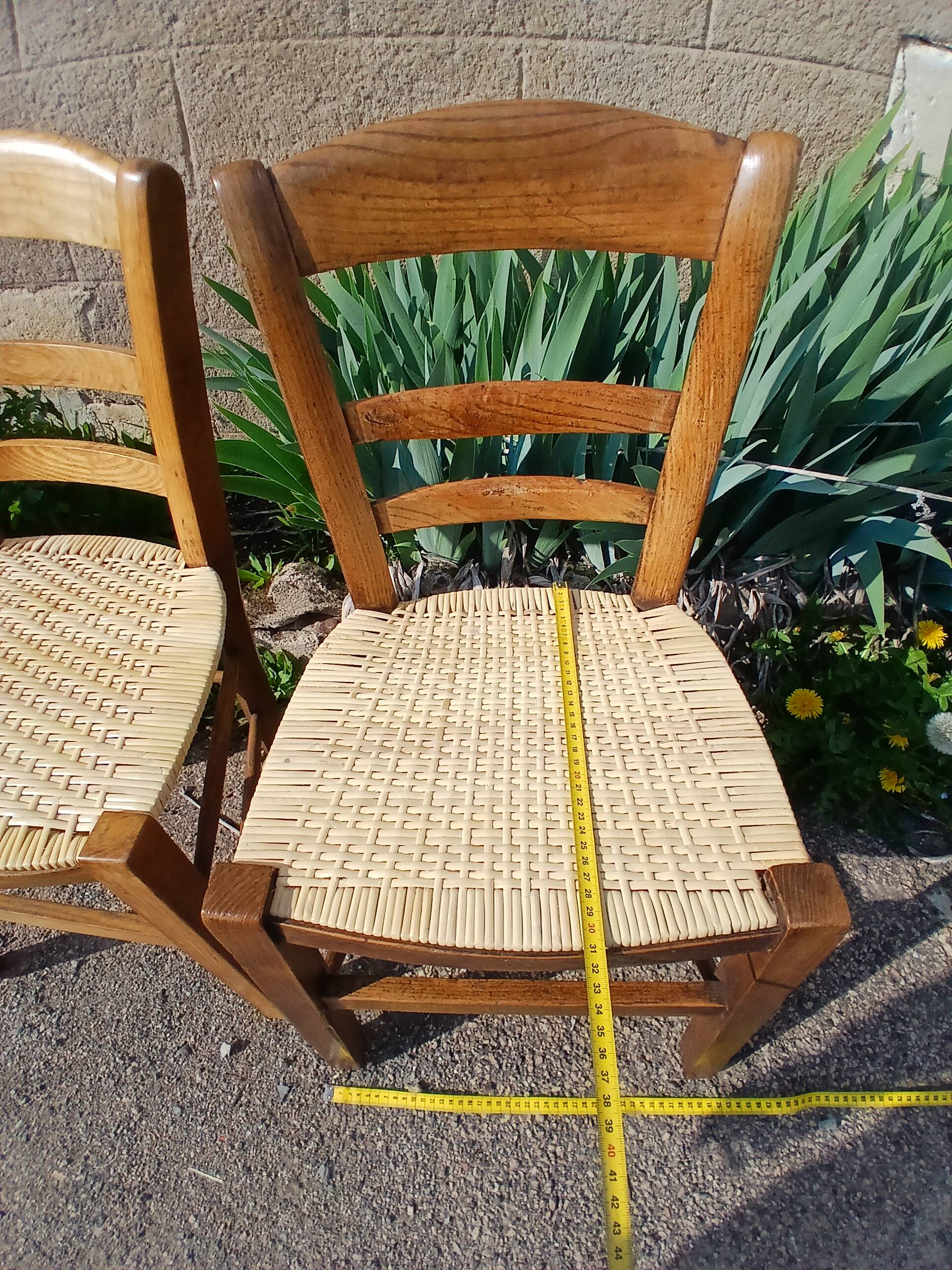 Pair of caned church chairs