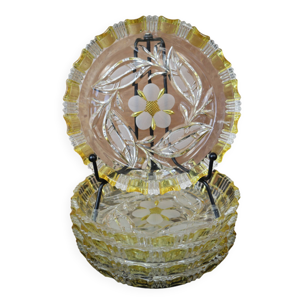 5 coupelles cristal de bohême Walther Glas motif jaune et fleur