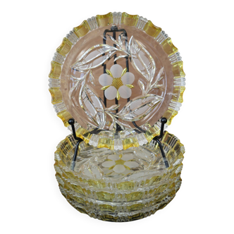 5 coupelles cristal de bohême Walther Glas motif jaune et fleur