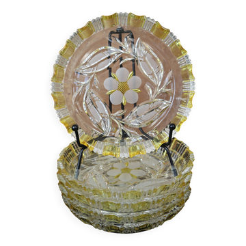 5 coupelles cristal de bohême Walther Glas motif jaune et fleur