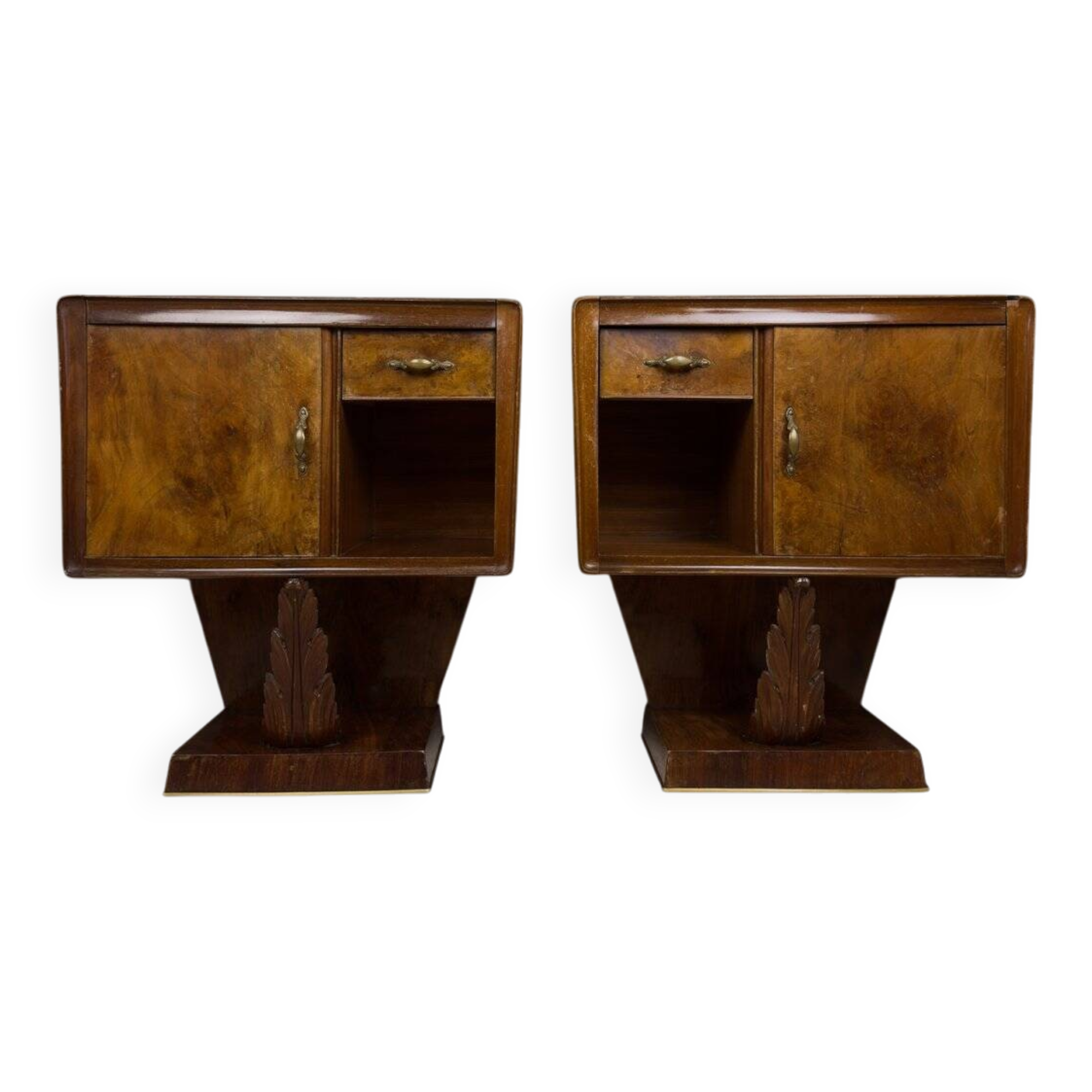 Vintage wooden bedside tables, Italy, 1950s, set of 2.