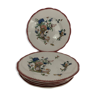 6 Sarreguemines dessert plates, cornucopia, 1928