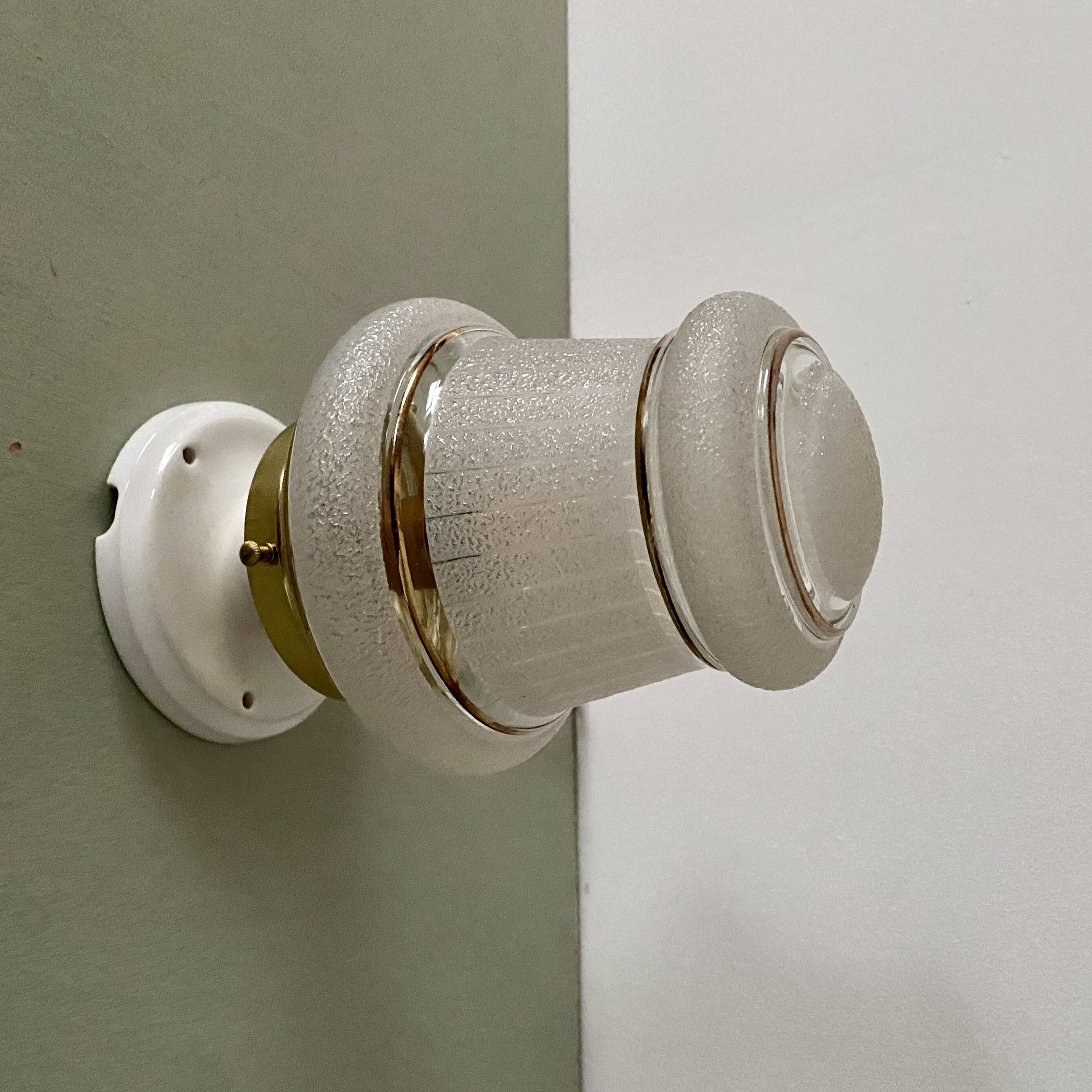 Vintage art deco globe wall or ceiling light in white and gold granite glass