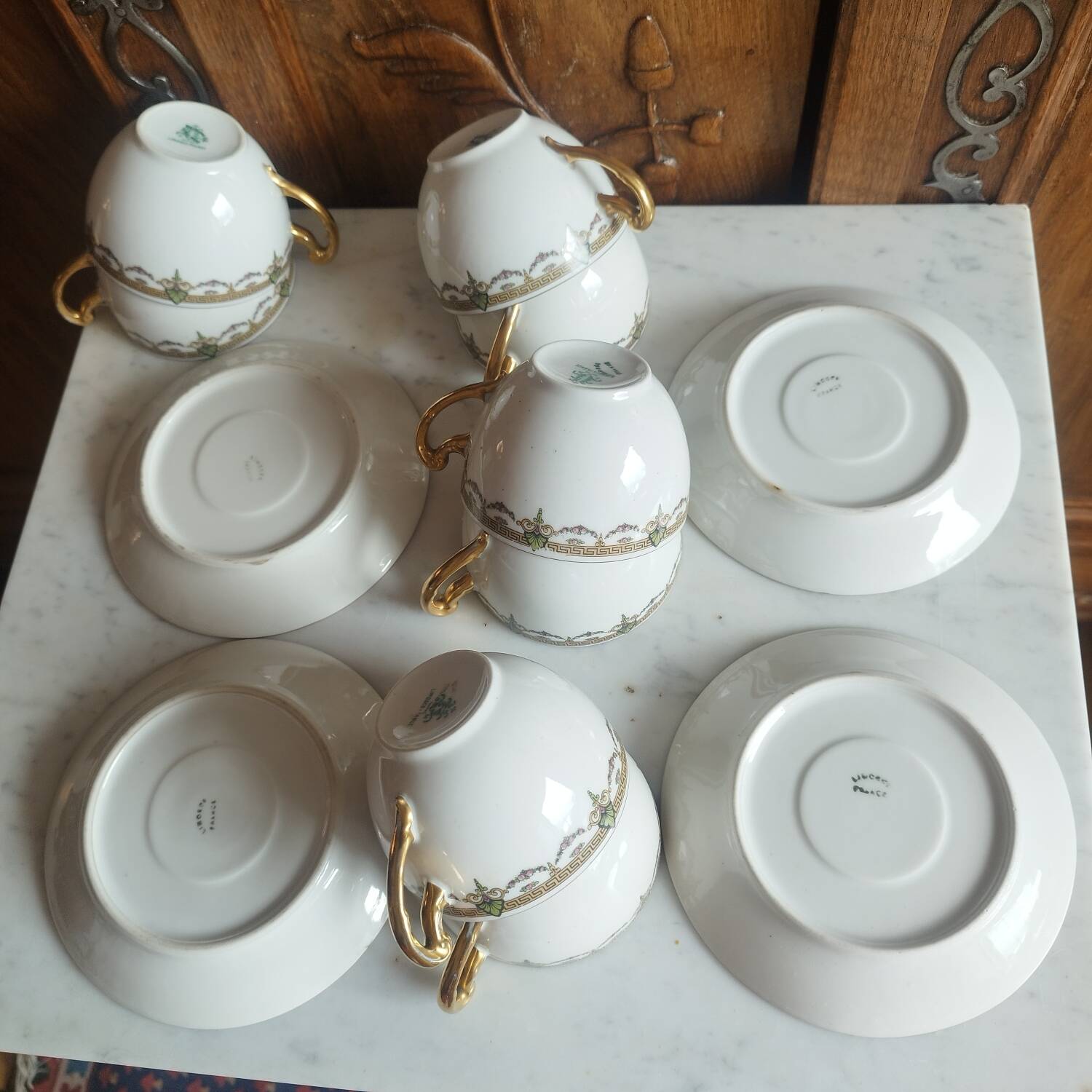 8 Art Deco Sigismond Maas cups Limoges porcelain