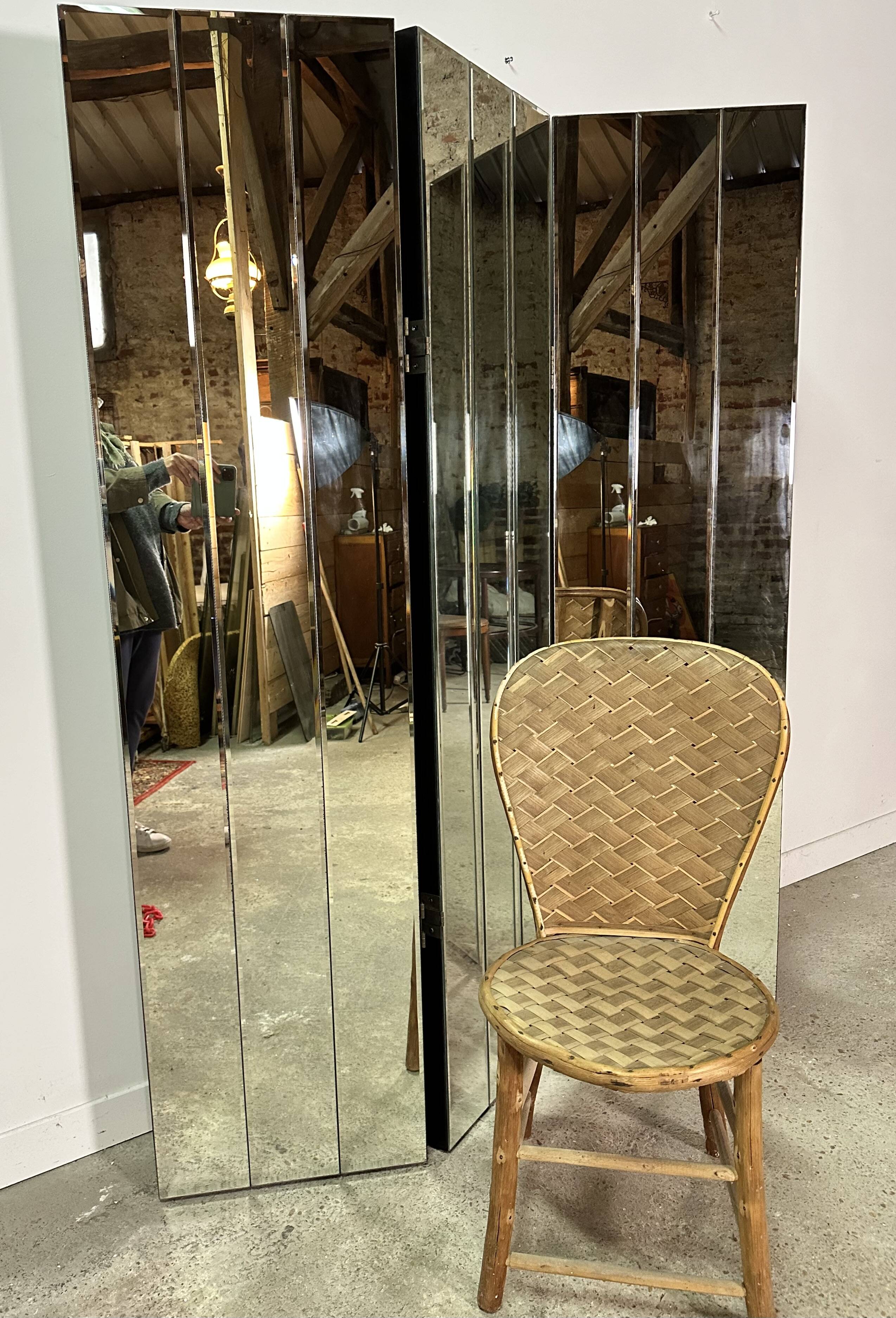 Vintage 80'S 3-panel beveled mirror screen