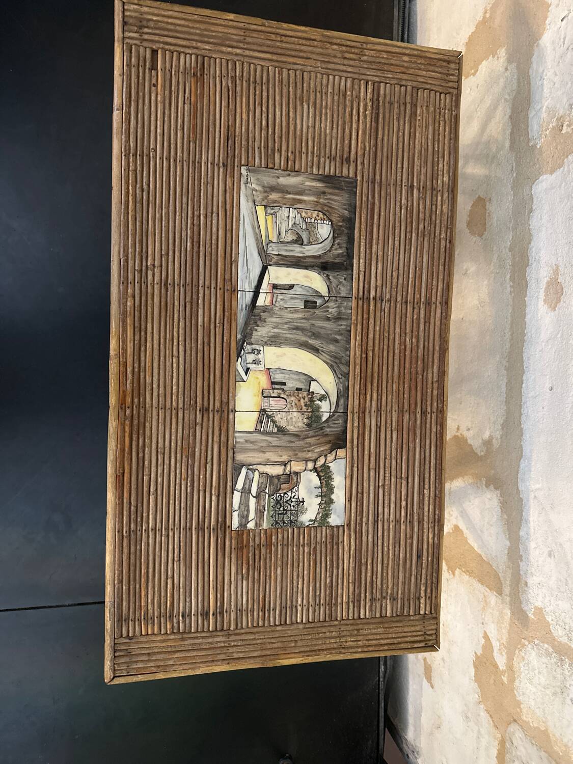 Rattan and ceramic coffee table