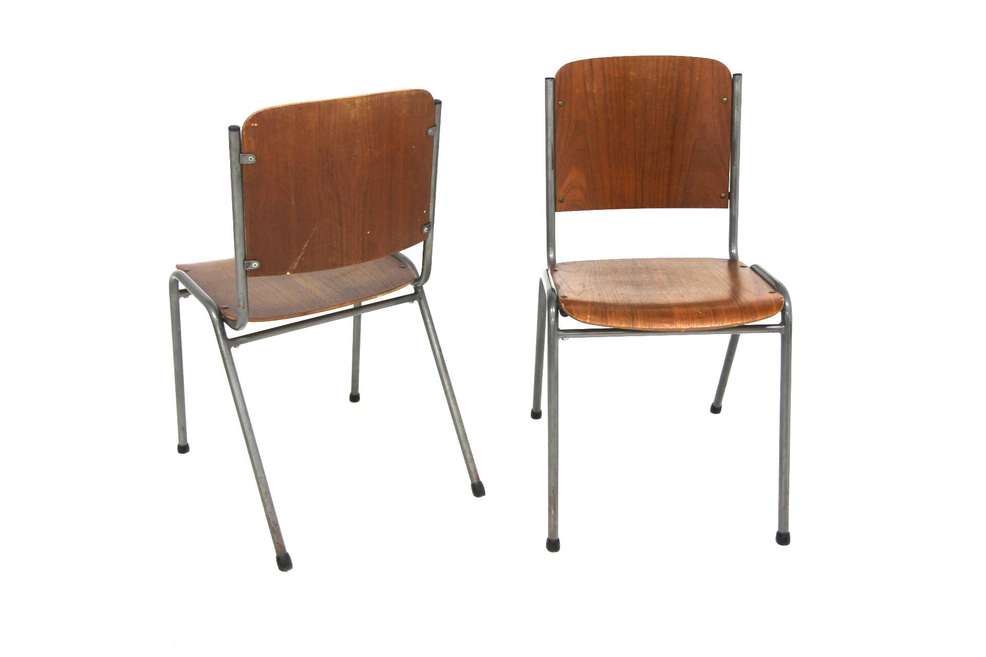 Set of 2 Scandinavian chairs in teak and metal, Sweden, 1960