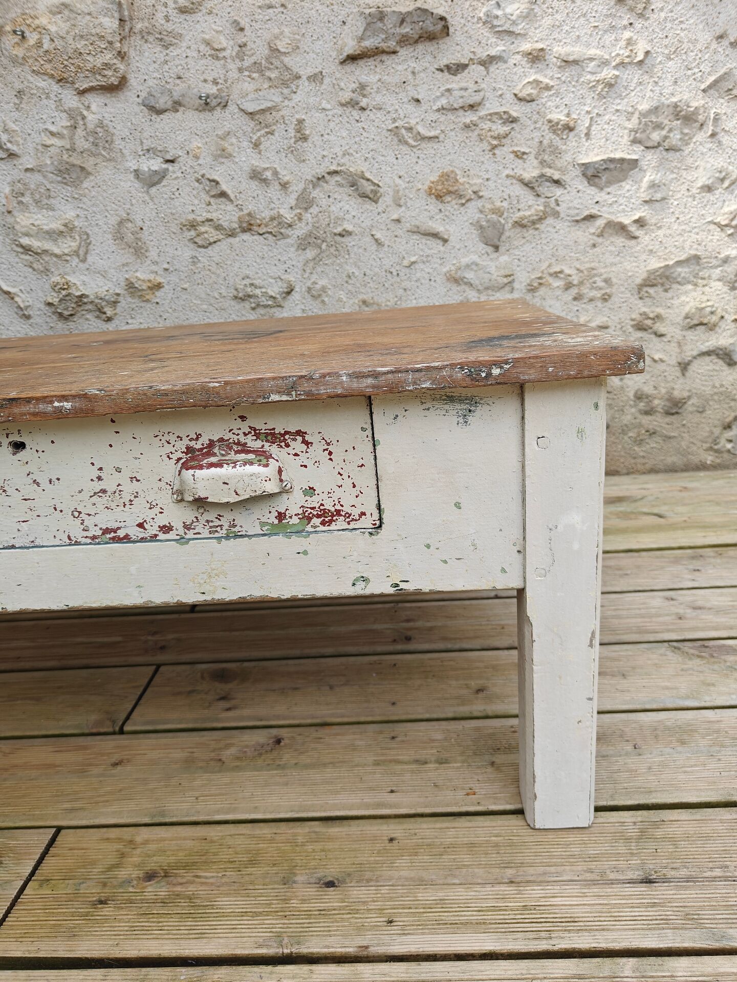 Distressed drawer coffee table, country farmhouse.
