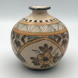 Vintage vase shaped terracotta ball with handheld paint decoration polychrome signed