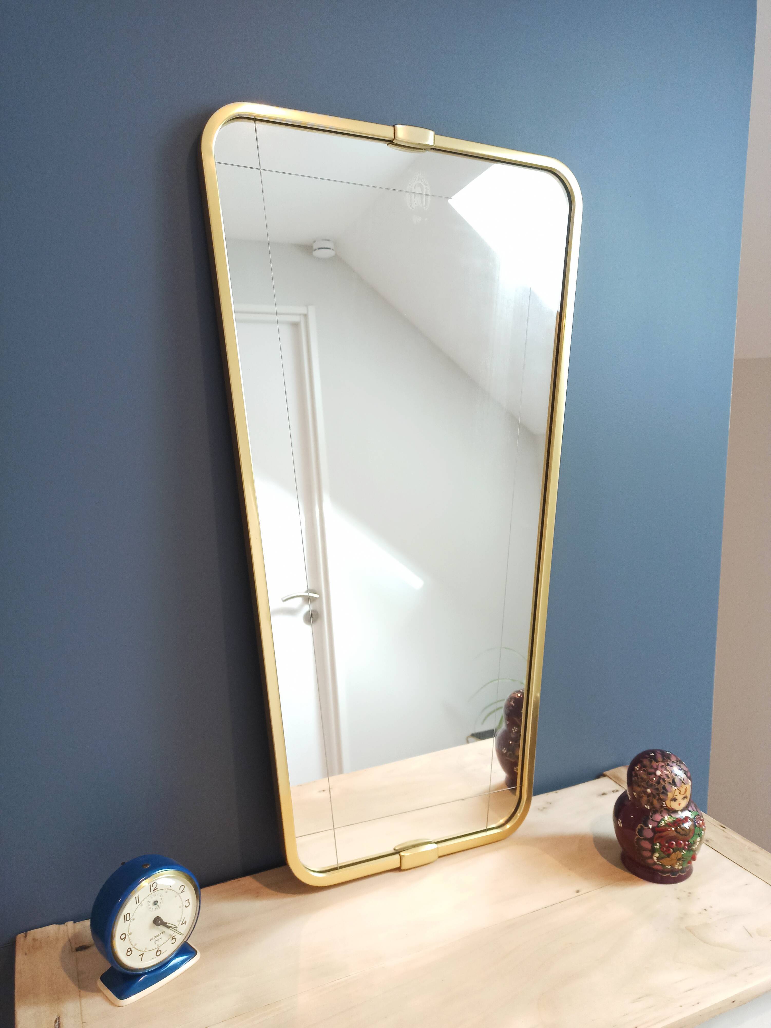 Asymmetrical vintage brass mirror45x81cm