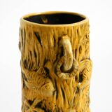 Large handmade glazed ceramic floor vase, handled vase with maritime motifs