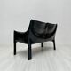 1980s vintage Italian designer ‘CAB 414’ 2-seater leather sofa by Mario Bellini for Cassina in black leather