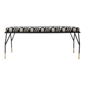 Tabouret italien des années 1970 en fer laqué noir moderne et tissu à motifs.