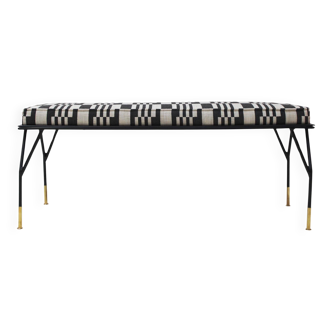 Modern Black Lacquered Iron and Patterned Fabric, 1970s Italian Stool