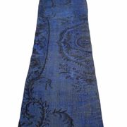 Distressed Turkish Narrow Runner 217 x 65 cm Wool Vintage rug, Over-dyed Blue