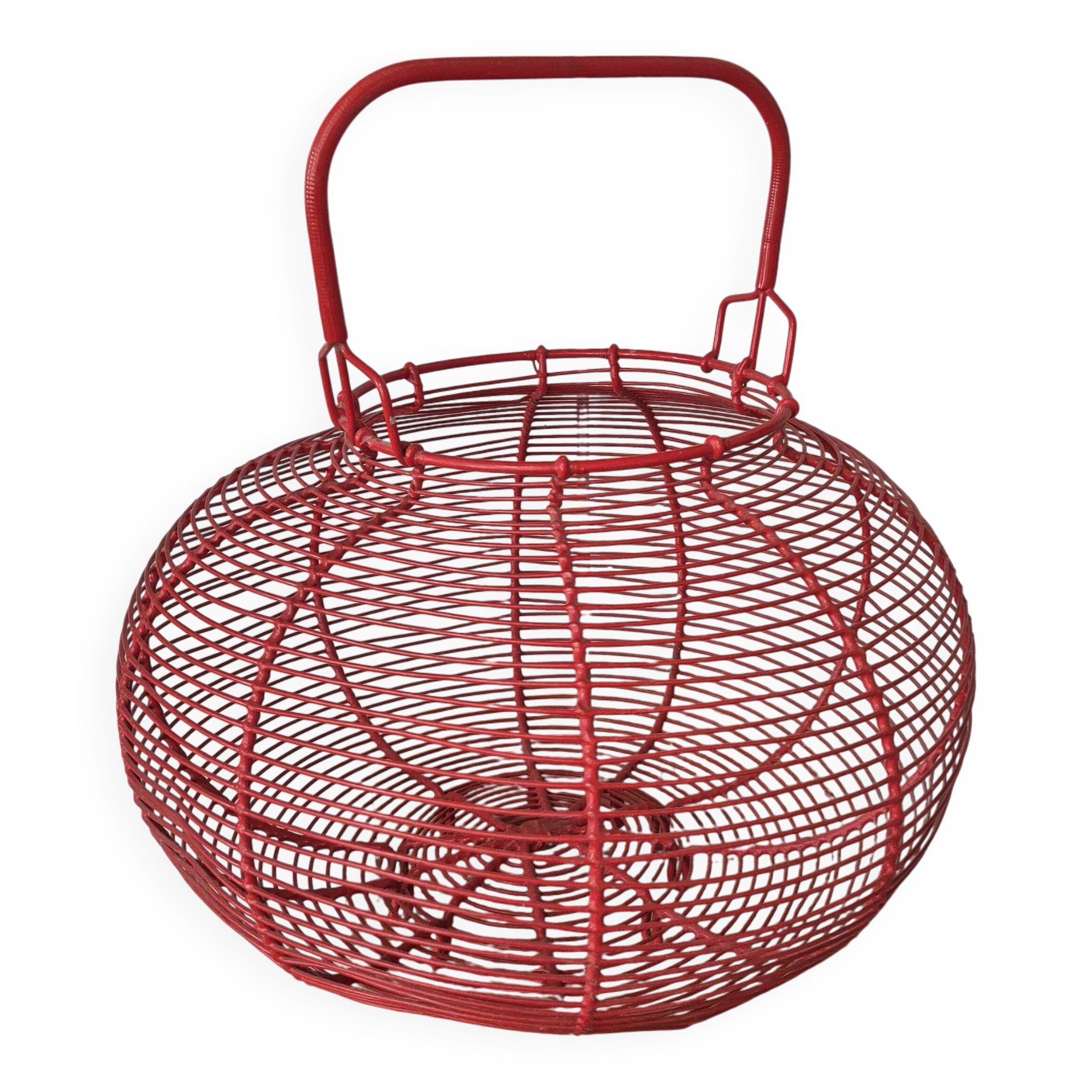 very large vintage red metal basket with handle