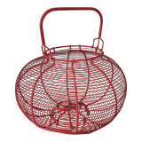 very large vintage red metal basket with handle