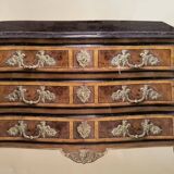 "Louis XIV" style commode with green Alpine marble and walnut burl.