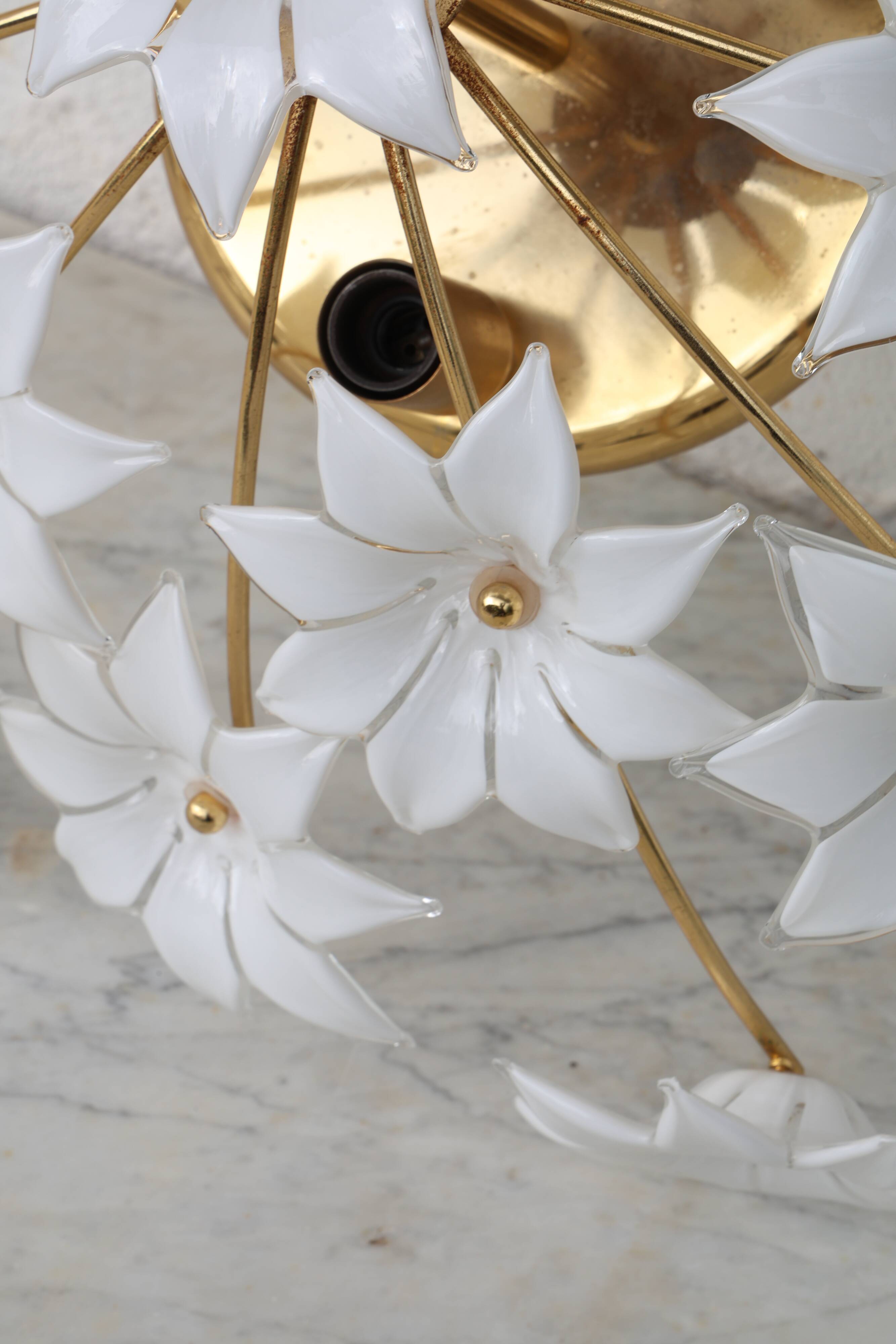 Wonderful Murano Ceiling Light White Flowers, 1970