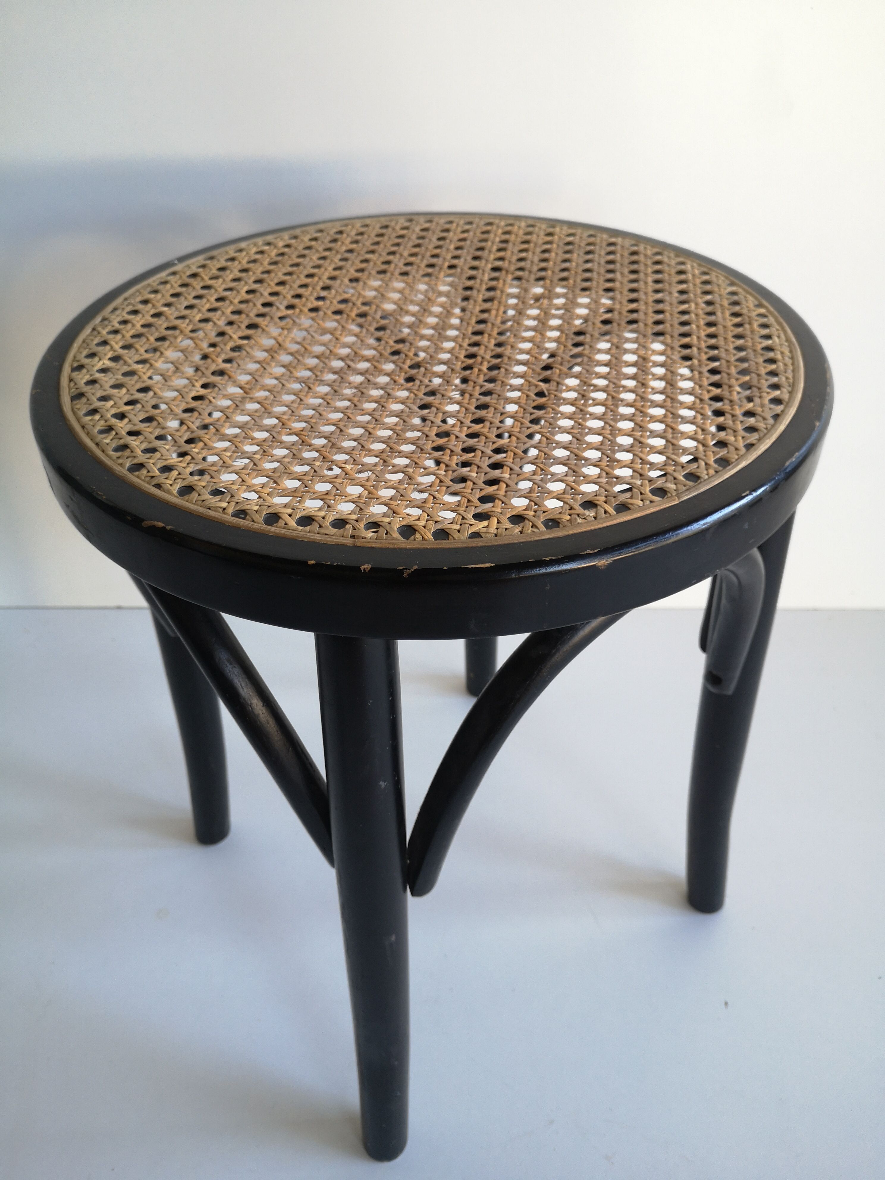 pair of cannage stool and 1940s curved wood