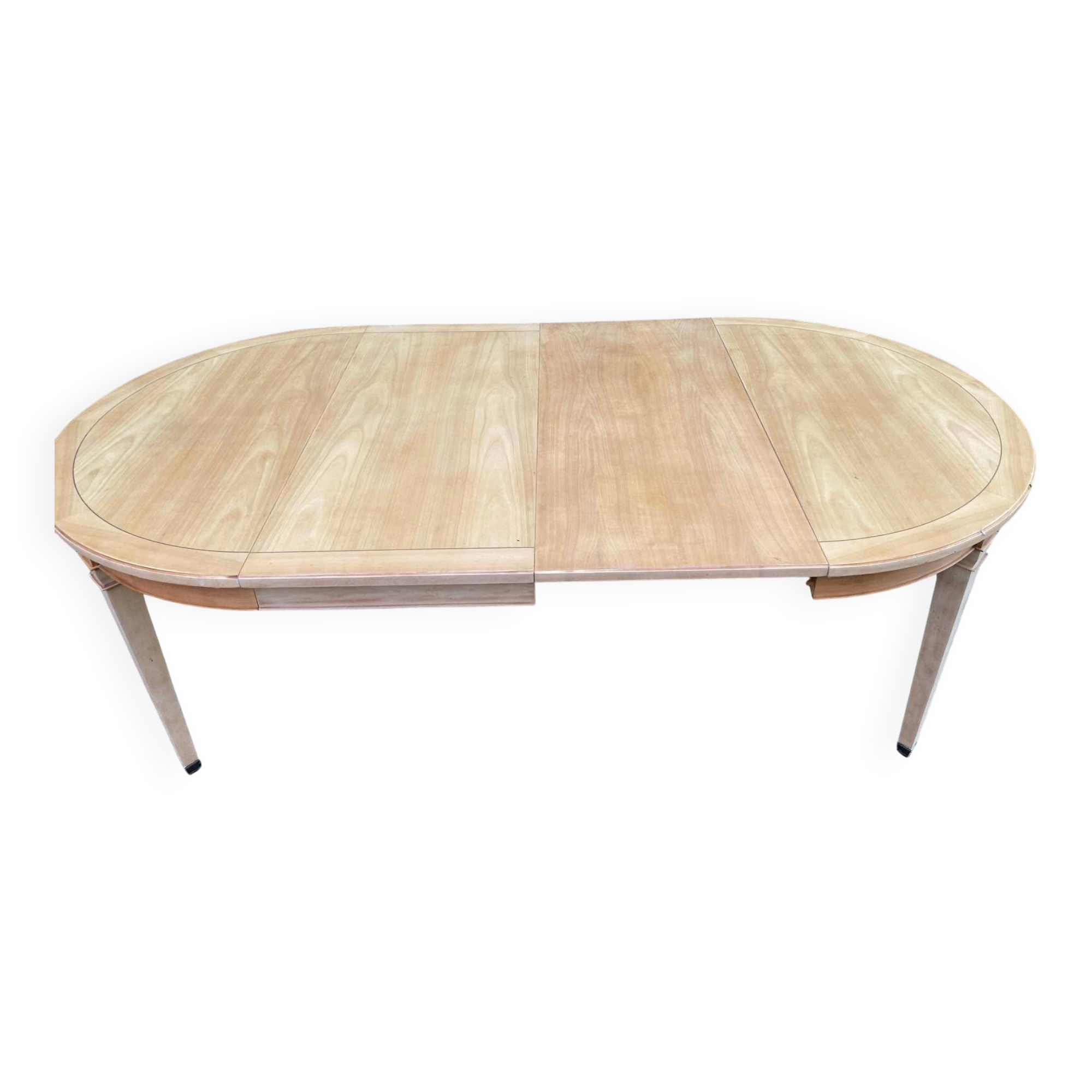 Table ronde extensible style Directoire rénovée en bois clair  avec 2 rallo