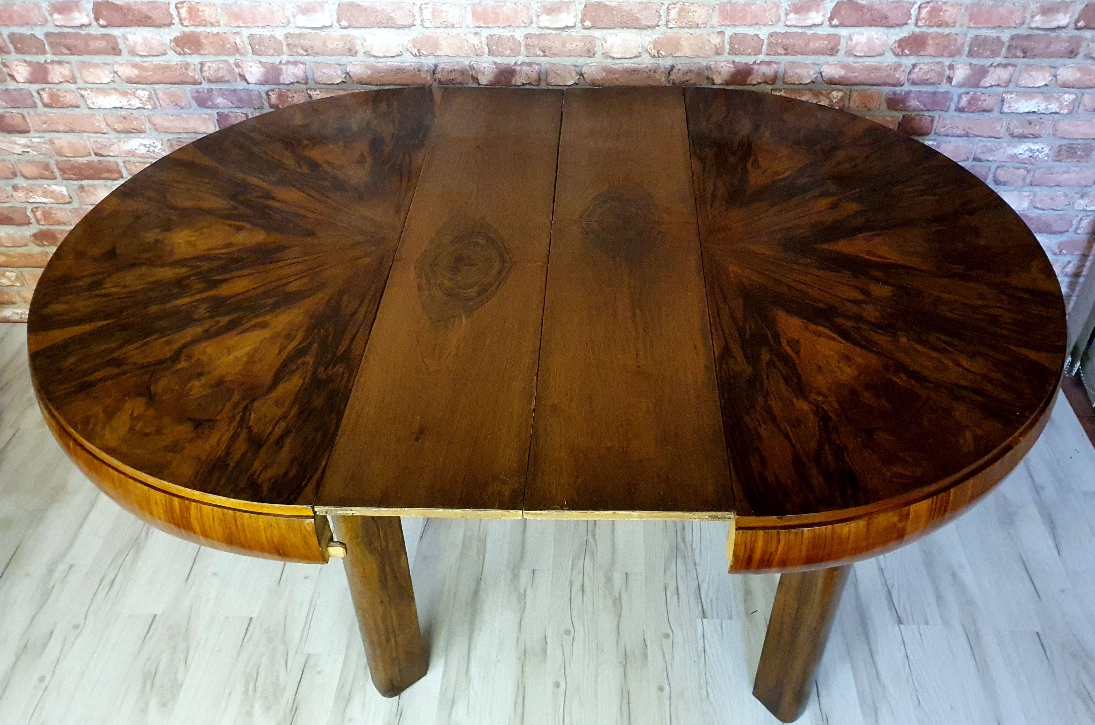 Round art deco table with extensions renovated fi 110, 160 cm unfolded. the 30s